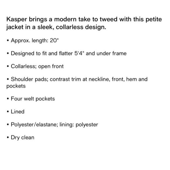 Kasper Separates Suit Jacket Blazer 16 Black White Classic Open Stretch - Picture 15 of 15